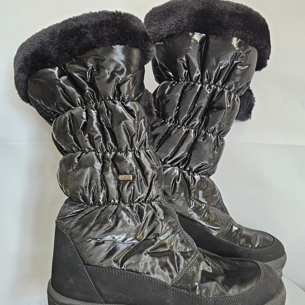 Pajar Bionda Black Faux Fur Pom Pom Mid-Calf Snow Boots Zip Synthetic , size 10